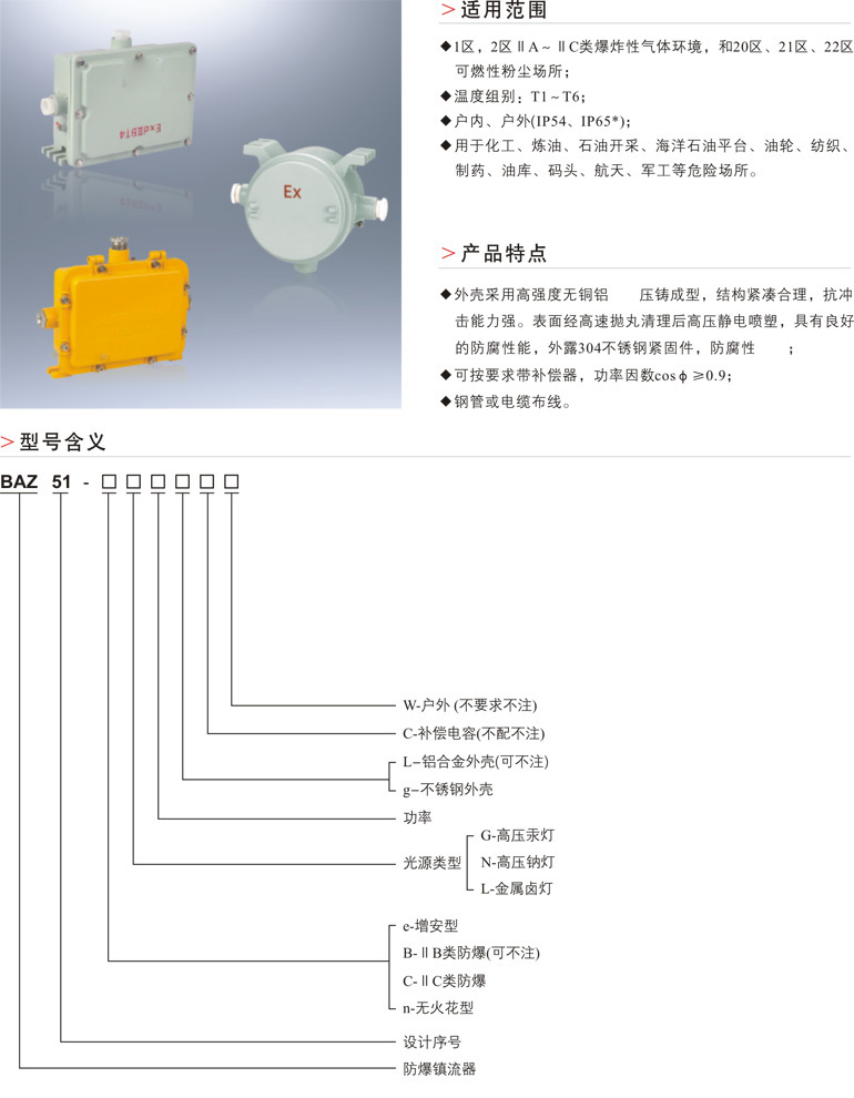 BAZ51防爆镇流器(ⅡB、ⅡC、e、n、DIP)