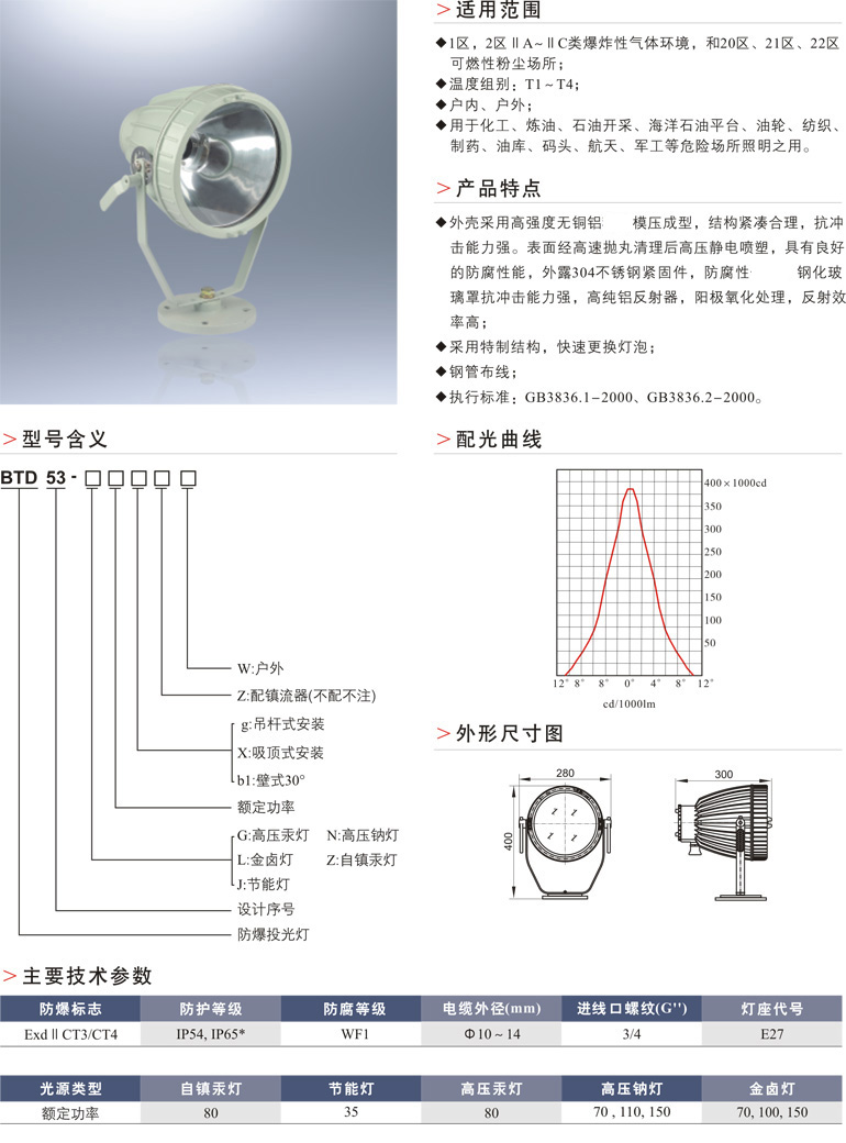 BTD53防爆投光灯(ⅡC)