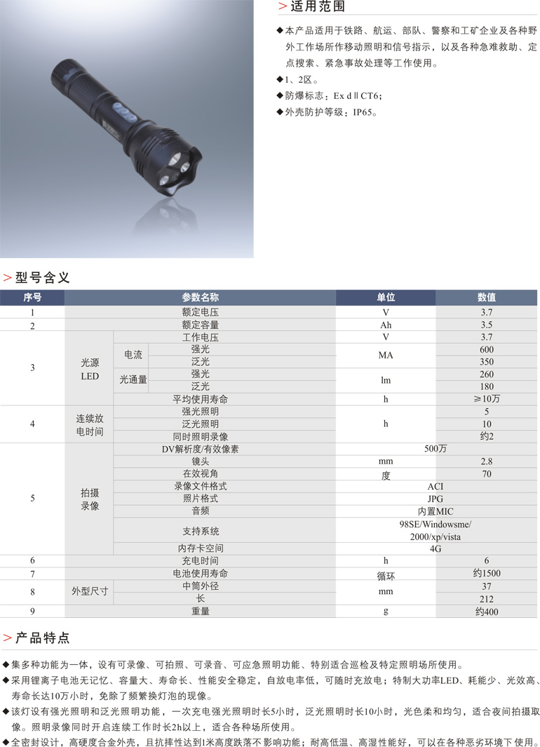 BWF7260多功能摄像手电筒