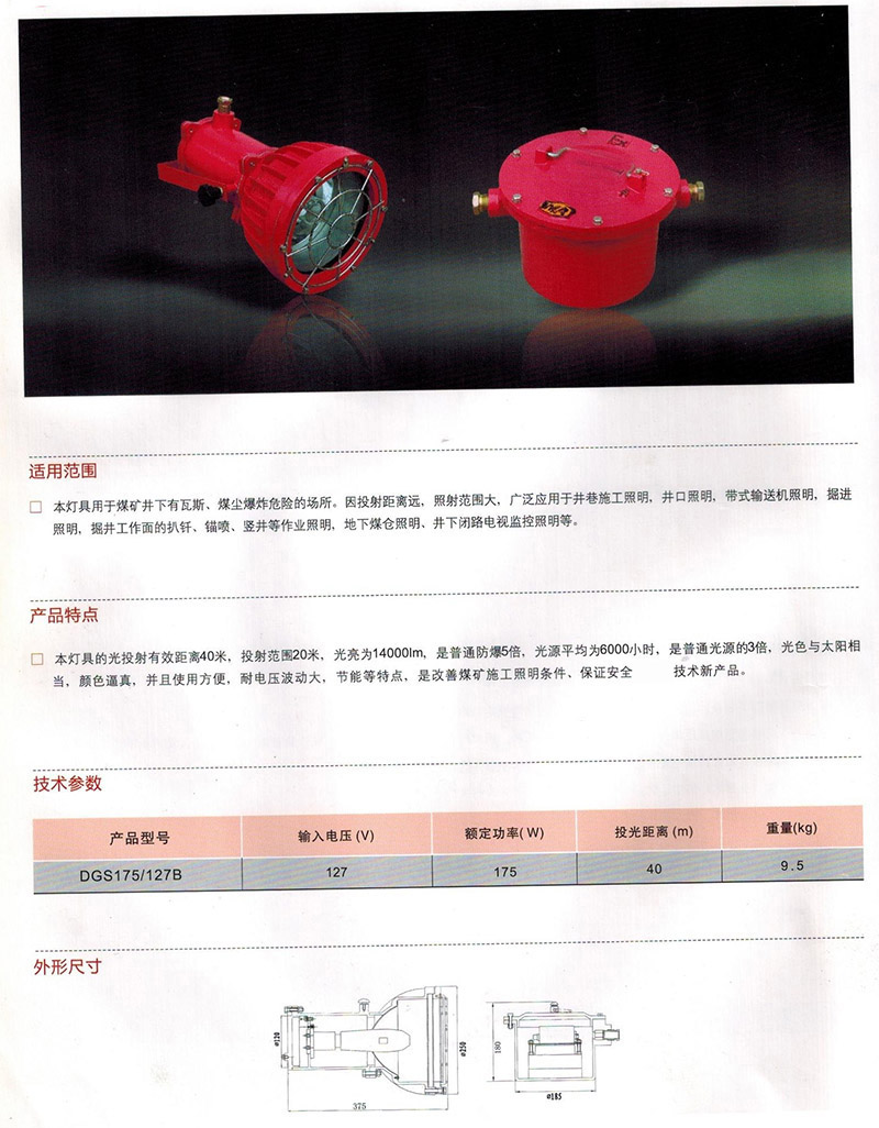 矿用隔爆型投光灯